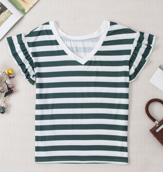 Striped ruffle sleeve