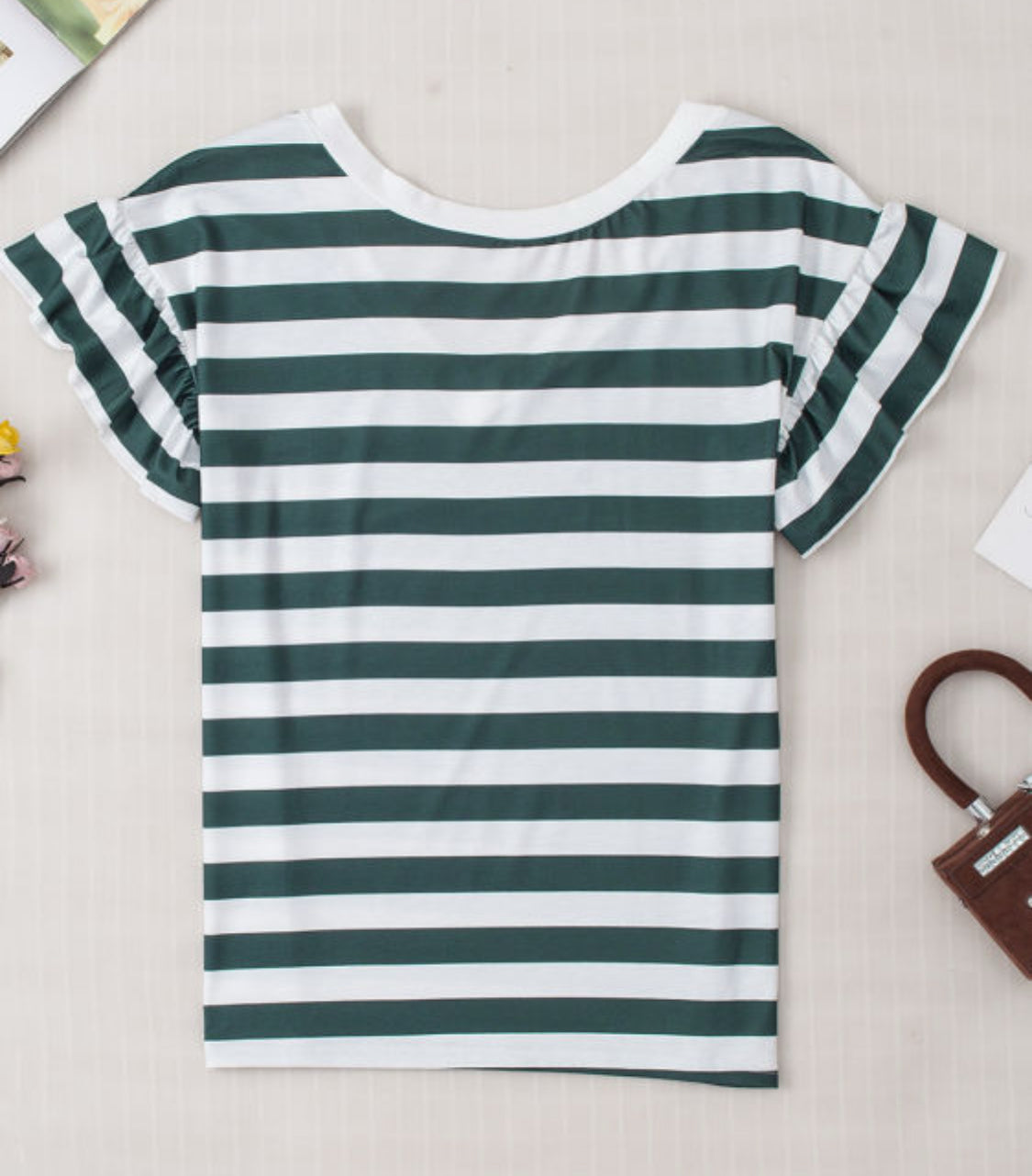 Striped ruffle sleeve