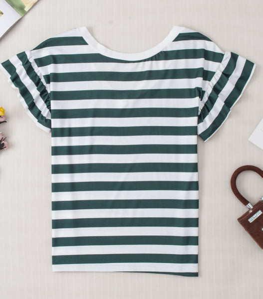 Striped ruffle sleeve