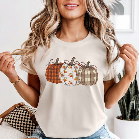 Pumpkin Trio plaid, floral, check