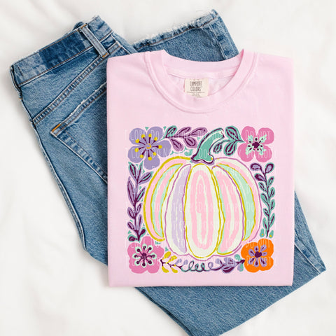 Pastel Pumpkin and Flowers
