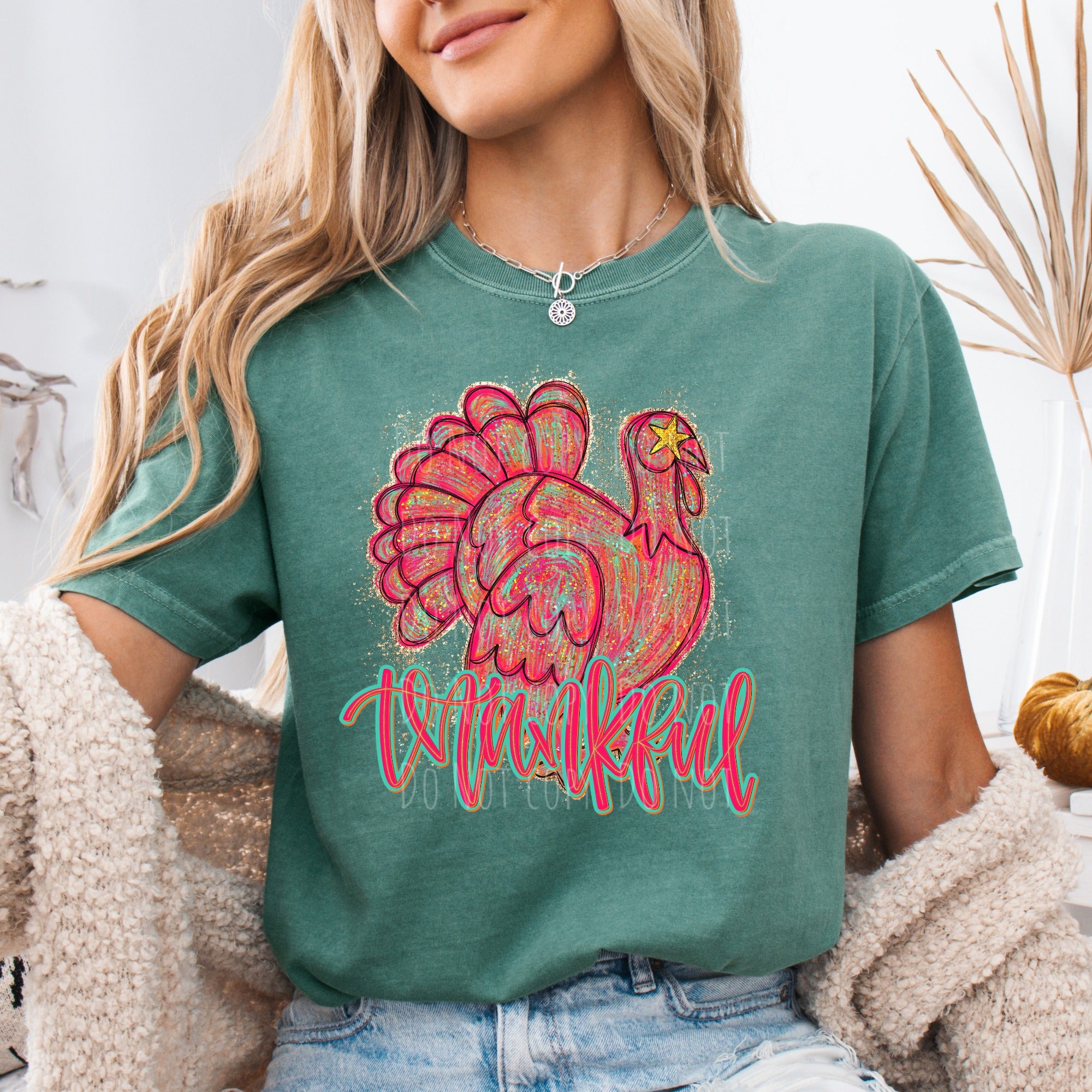 Thankful pink watercolor turkey