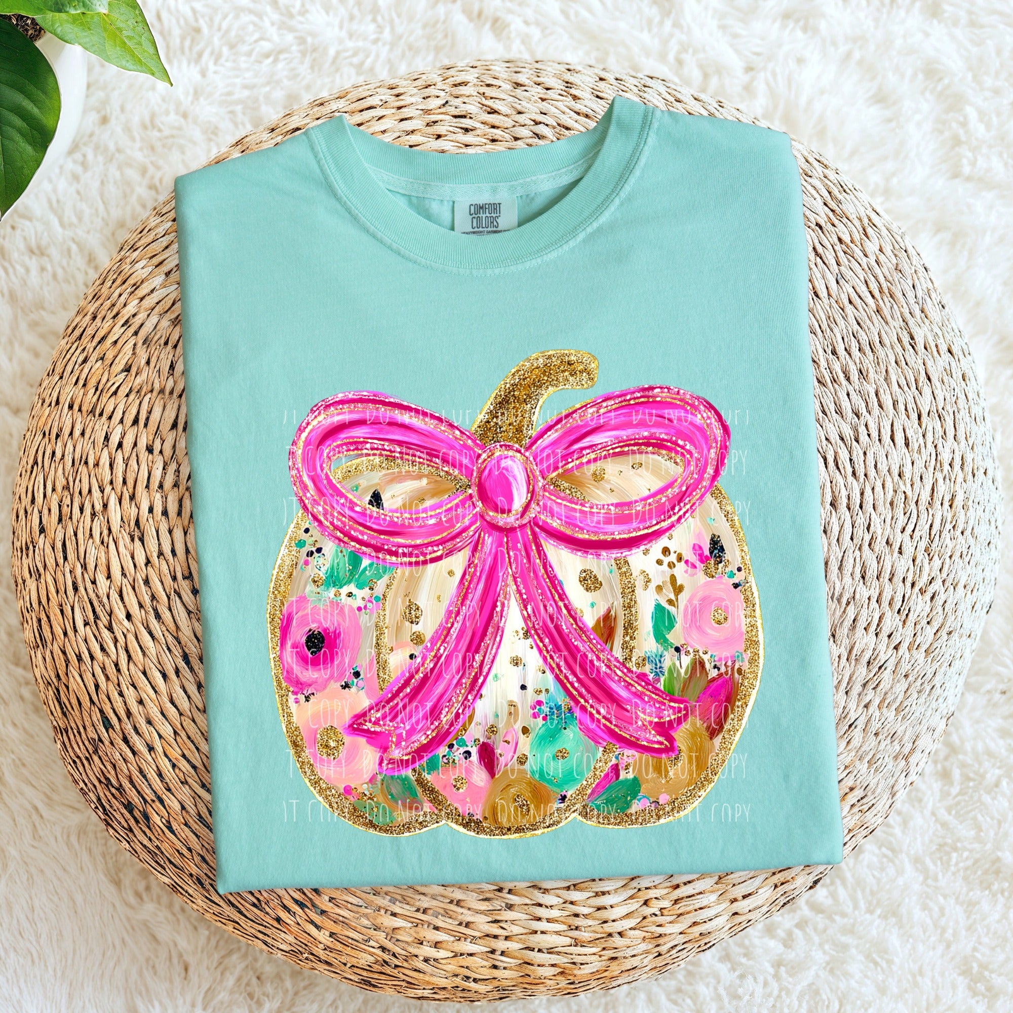 Watercolor Pumpkin with Pink Bow