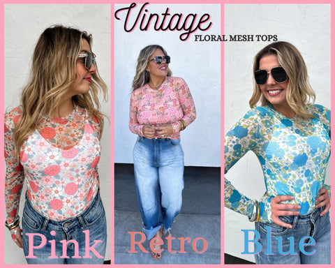 Vintage Floral Mesh Tops