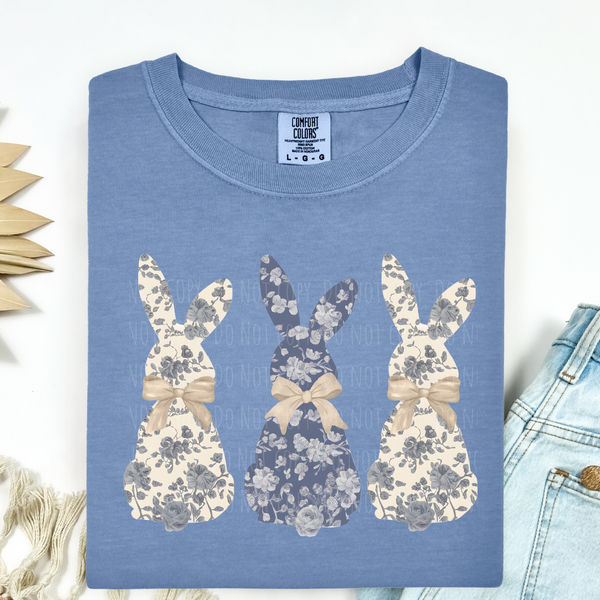 Blue Floral Bunny Trio