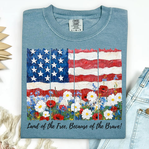 Land of the Free flag and flowers