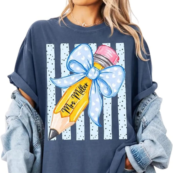 Personalized Pencil blue Bow