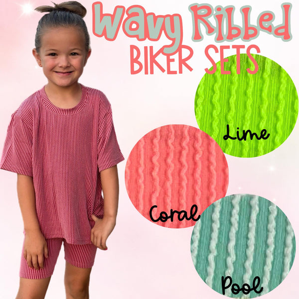 ADULTS Waved Ribbed Biker Sets.  POOL COLOR ONLY  PREORDER ETA 4-6 WEEKS