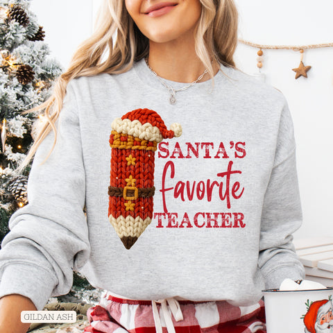 Santas Favorite Teacher (yarn look pencil)