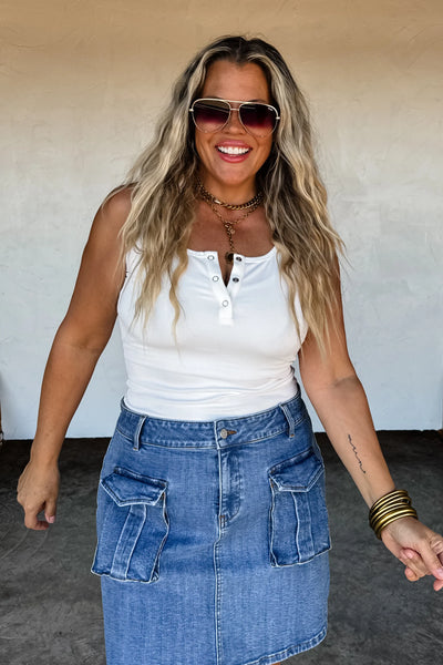Denim Cargo Skirt.