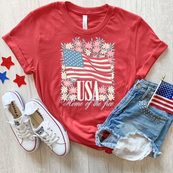USA Home of the Free flag and floral