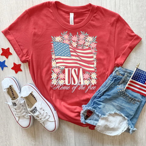 USA Home of the Free flag and floral