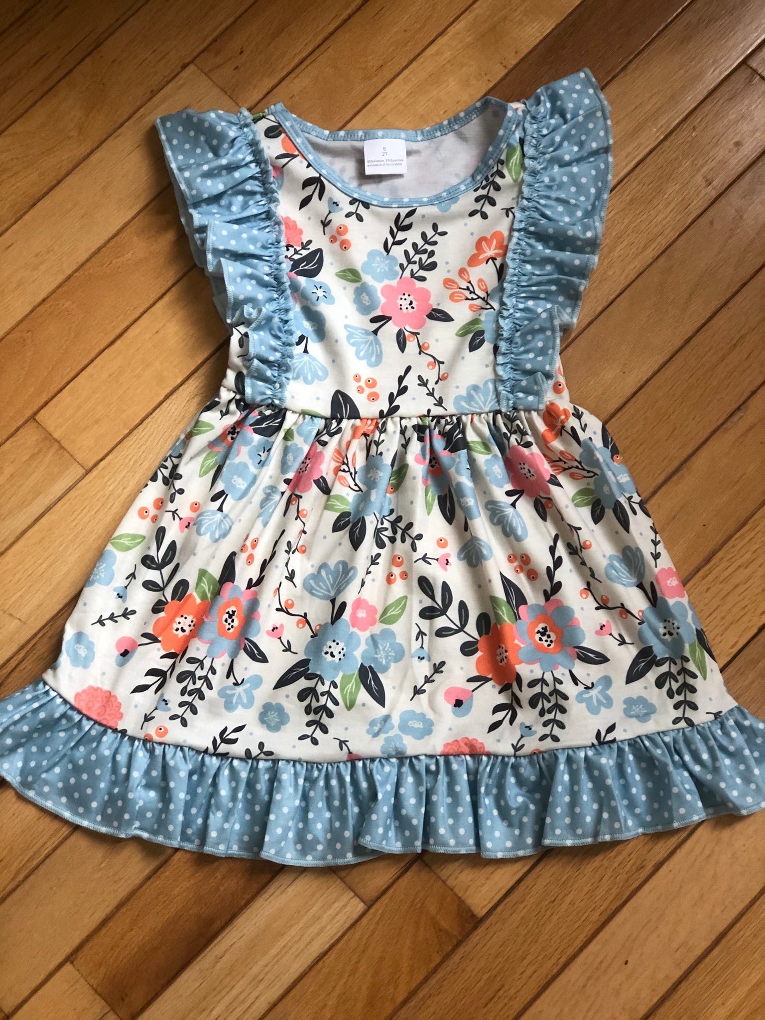 Blue dot and floral dress. FINAL SALE
