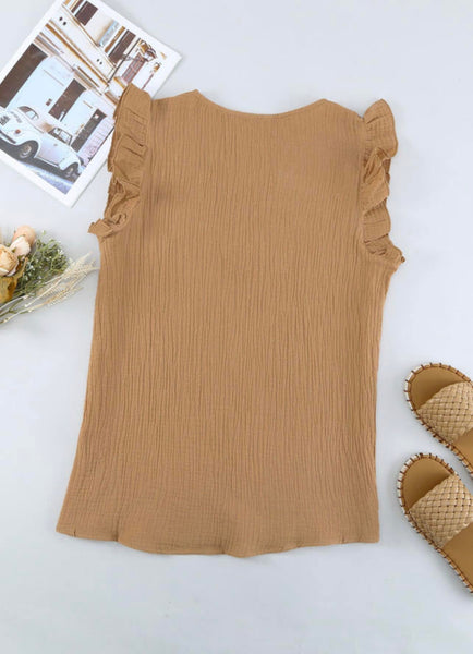 Khaki Gauze ruffle sleeve top