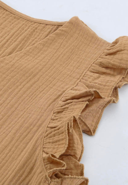 Khaki Gauze ruffle sleeve top